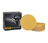 Mirka Gold Papel de lija universal Ø 150mm, autoadhesivo, grano P120, 100 piezas, Para lijar yeso, masilla, aglomerado, madera, barniz