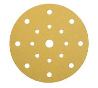 Mirka Gold Papel de lija universal Ø 150mm cierre adhesivo 17 agujeros/grano P150, 100 piezas/Para lijar yeso, masilla, aglomerado, madera, laca