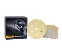 Mirka Gold Papel de lija universal Ø 150mm cierre adhesivo 7 agujeros, grano P500, 100 piezas/Para lijar yeso, masilla, aglomerado, madera, barniz