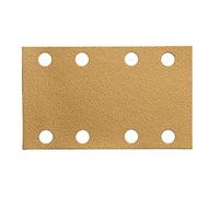 Mirka Gold Papel de lija universal 81x133mm cierre adhesivo 8 agujeros/grano P240, 100 piezas/Para lijar yeso, masilla, aglomerado, madera, laca