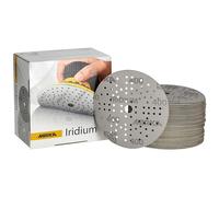 Mirka Iridium papel de lija Premium Ø 125 mm cierre adhesivo de 89 agujeros, grano 400, 100 piezas, Para lijar laca, masilla, imprimación, madera, acero, materiales minerales, plásticos