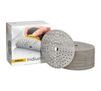 Mirka Iridium papel de lija Premium Ø 150mm Velcro 121-agujero, grano 320, 100 piezas / Para lijar laca, masilla, imprimación, madera, acero, materiales minerales, plásticos