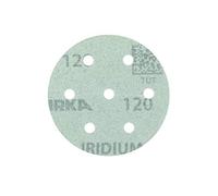 Mirka Iridium papel de lija Premium Ø 90mm cierre adhesivo 7 agujeros, grano 120, 50 piezas/Para lijar laca, masilla, imprimación, madera, acero, materiales minerales, plásticos
