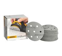 Mirka Iridium papel de lija Premium Ø 90mm cierre adhesivo 7 agujeros, grano 180, 50 piezas/Para lijar laca, masilla, imprimación, madera, acero, materiales minerales, plásticos