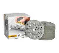 Mirka Iridium papel de lija Premium Ø 125mm cierre adhesivo de 89 agujeros, grano 120, 100 piezas/Para lijar laca, masilla, imprimación, madera, acero, materiales minerales, plástico