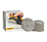 Mirka Iridium Premium papel de lija Ø 77mm 20H grano cierre adhesivo 320, 50 piezas/Para lijar laca, masilla, imprimación, madera, acero, materiales minerales, plásticos