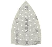 Mirka Iridium Triángulo de lijado Premium Papel de lija 100x152x152mm 36 agujeros cierre adhesivo Grano 80, 50 piezas/Para lijar barniz, masilla, imprimación, madera, acero, materiales minerales