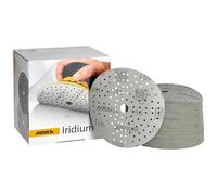 Mirka Iridium papel de lija Premium Ø 150mm cierre adhesivo 121-agujero, grano 150, 100 piezas/Para lijar laca, masilla, imprimación, madera, acero, materiales minerales, plásticos
