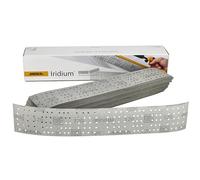 Mirka Iridium Premium Papel de lija 70x400mm y 70x198mm, perforado en el centro, Velcro, grano 120, 50 piezas, Para lijar laca, masilla, imprimación, madera, acero, materiales minerales, plásticos