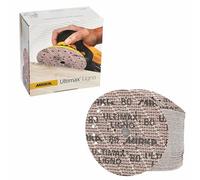 Mirka Ultimax Papel de lija Ø 150mm cierre adhesivo 15 agujeros, grano P80, 50 piezas, Para excéntricas y lijadoras de 150mm,Lijado de maderas blandas y duras, materiales minerales