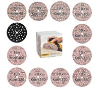 Mirka Ultimax Ligno Discos abrasivos Ø150mm con cierre adhesivo / 10 discos de cada grano P40, P60, P80, P120, P150, P180, P240, P320, P400 / con Pad Saver / 91 uds/Para lijadoras excéntricas Ø150mm