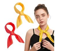 MIRKUZI Bufandas para mujer, 2 pañuelos cuadrados de seda para mujer, 70 x 70 cm, ligeros y elegantes, con protección solar, aptos para todas las estaciones (rojo, amarillo)