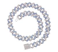 MIRKUZI Collares para hombre Cadena cubana, cadena cubana para hombre, collar cubano azul plateado, joyería hip hop, mitad diamante azul, mitad diamante blanco, unisex (50 cm)