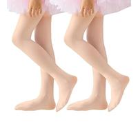 MIRKUZI Medias para niña 2 pares de leotardos de ballet para niña, elásticos y transpirables, para gimnasia y danza, con cubrepiés, aptos para niñas de 6 a 9 años, color rosa nude.