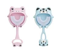 MIRKUZI Paquete de 2 cepillos de dientes infantiles en forma de U para dientes hermosos, cepillos de dientes ergonómicos de 360 grados para una sonrisa saludable