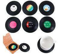 MIRKUZI Posavasos Posavasos de discos de vinilo retro de 6 piezas, manteles individuales decorativos para bebidas, posavasos aislados antideslizantes, posavasos de cerveza para el hogar (negro)