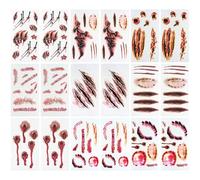 MIRKUZI Tatuajes temporales 18 pegatinas de Halloween, pegatinas temporales para cicatrices de tatuaje, pegatinas impermeables para tatuajes, pegatinas para cicatrices de zombi de Halloween