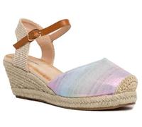 Miro Boho Chic Cuñas Alpargatas Mujer Plataforma Yute Sandalias Tornasoladas y Correa de Tobillo Zapatos Novia Boda Bohemien Estilo Mediterraneo Cuñas Esparto Mujer Nacar, 40