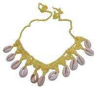 Miro Boho Chic Gargantilla Tejida a Mano en Crochet con Conchas Naturales, Collar de Algodón Estilo Bohemio para Verano, Talla Única (Amarillo)