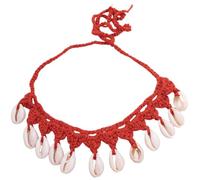 Miro Boho Chic Gargantilla Tejida a Mano en Crochet con Conchas Naturales, Collar de Algodón Estilo Bohemio para Verano, Talla Única (Rojo)