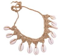 Miro Boho Chic Gargantilla Tejida a Mano en Crochet con Conchas Naturales, Collar de Algodón Estilo Bohemio para Verano, Talla Única (Beige)