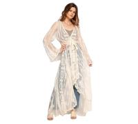Miro Boho Chic Kimono Ibiza Caftan Largo, Talla Unica Amplia. Encaje De Algodon. Vestido Playa Mujer Strandkleid Damen Copricostume Kaftan Damen (Ibiza 40, Beige)