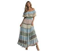 Miro Boho Chic - Vestido Dalias 53 Mujer Seda Boho Chic Elegante Verano Vestido Maxi Fluido con Volantes Diseño Bohemio Mediterranean Style Dress