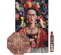 Miro Travel Wear Paraguas Frida para mujer ¡Color, arte y estilo bajo la lluvia! Paraguas largo resistente al viento | Diseño floral con mariposas | Regalo original (Frida 6, Largo)