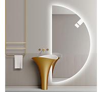 Mirocrafta Espejo de Baño Inteligente de Media Luna, Espejo de Maquillaje Retroiluminado Moderno, Espejo Decorativo de Cuerpo Entero, Interruptor Táctil, Anti-niebla y a Prueba de Explosiones(Left Cut