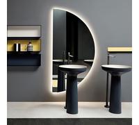 Mirocrafta Espejo de Baño Inteligente de Media Luna, Espejo de Pared Semicircular con Corte Izquierdo/Derecho, con Iluminación 3 Colores Regulables, Antivaho y a Prueba de Explosiones, para Decoración