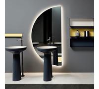 Mirocrafta Espejo de Baño Inteligente de Media Luna, Espejo de Pared Semicircular con Corte Izquierdo/Derecho, con Iluminación 3 Colores Regulables, Antivaho y a Prueba de Explosiones, para Decoración