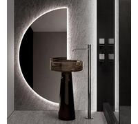 Mirocrafta Espejo de Baño Moderno de Media Luna, Espejo de Maquillaje Inteligente LED, Espejo Decorativo de Cuerpo Completo, Luz Regulable en 3 Colores, Anti-niebla y a Prueba de Explosiones(Right Cut