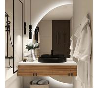 Mirocrafta Espejo de Pared para Baño de Media Luna, Moderno Espejo Decorativo Retroiluminado, con Iluminación LED, para Dormitorio, Sala de Estar, Baño, Entrada(Right Cut,130x65cm)
