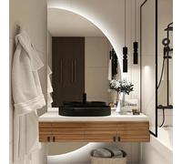 Mirocrafta Espejo de Pared para Baño de Media Luna, Moderno Espejo Decorativo Retroiluminado, con Iluminación LED, para Dormitorio, Sala de Estar, Baño, Entrada(Left Cut,140x70cm)
