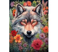 MIRONS 11CT Kit de Bordado Punto de Cruz, Flores Y Lobo,A,30 * 40cm Kit de Bordado de Embroidery Kit Completo con Hilos de Colores y Herramienta de Bordado a Mano para Adultos