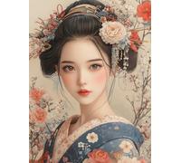 MIRONS Kit Completo de Punto de Cruz, Chica con kimono y flores Kit de Punto de Cruz Estampado Kits de Costura de Gama Completa para Principiantes 11CT(K206)