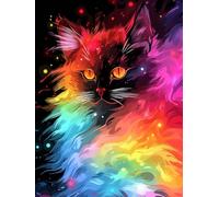 MIRONS Kit de bordado de punto de cruz estampado, Gato arcoiris abstracto,E 11CT Kits de Punto de Cruz Contado, línea completa de kits de inicio preimpresos para principiantes