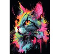 MIRONS Kit de Bordado Punto de Cruz, Gato arcoiris abstracto, J 11CT Punto de Cruz Kit Completo Contado Patrones con Impresa Hilos y Tela para Principiantes Hacer, Set Bordado a Mano