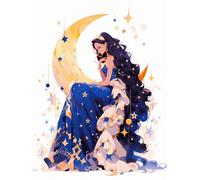 MIRONS Kit de Bordado Punto de Cruz, Luna Estrellas Y Niña,L,50 * 70cm 11CT Punto de Cruz Kit Completo Contado Patrones con Impresa Hilos y Tela para Principiantes Hacer, Set Bordado a Mano