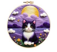 MIRONS Kit de Lana de Fieltro, Gato morado Kit de Fieltro de Lana,Kit de Inicio de Fieltro de Aguja,Kit de Bordado de Lana,Kit de Pintura de Fieltro de Aguja