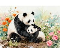 MIRONS Kits de Punto de Cruz Estampados, Animal panda y flores 11CT Set Kits Bordado Punto de Cruz Kit Completo Hilo y Tela Impreso Contado Patrones a Mano Hacer faciles