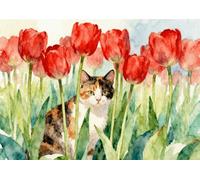 MIRONS Kits de Punto de Cruz Estampados DIY de 11CT, Animales gatos y flores Punto de Cruz Kit Completo Contado Patrones con Impresa Hilos y Tela para Principiantes Hacer