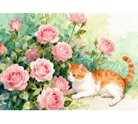 MIRONS Kits de Punto de Cruz Estampados DIY de 11CT, Animales gatos y flores Punto de Cruz Kit Completo Contado Patrones con Impresa Hilos y Tela para Principiantes Hacer