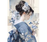 MIRONS Kits de Punto de Cruz Estampados DIY de 11CT, Chica Kimono,Z,40 * 50cm Punto de Cruz Kit Completo Contado Patrones con Impresa Hilos y Tela para Principiantes Hacer