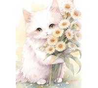 MIRONS Pintura de Diamantes, Gato con un bonito ramo, A, 30 * 40CM Puzzle Diamantes Pintura por Números Lienzo Adultos Dibujos con Diamantes Niños Diamond Painting