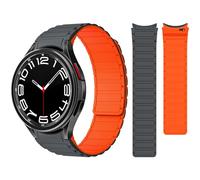 MiRowy Correa Magnética Silicona para Samsung Galaxy Watch FE/6 Classic 43mm 47mm/7/6/5 (40mm 44mm), Muñequeras de Repuesto para Galaxy Watch FE/7/6/5/4/6-Gris Naranja