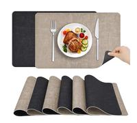 MiRowy Juego de 6 Manteles Individuales de Cuero PU Efecto Lino, Salvamanteles Individuales Reversibles Antideslizantes, Antimanchas Lavables Mantel Individual (Blanco Roto/Gris Oscuro)
