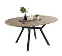 Miroytengo Alfa Mesa Comedor Extensible 120/160 cm Melamina Roble/Negro y Patas Metal - Mesa de Salón Redonda