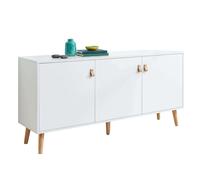 Miroytengo Anzio Aparador de salón con 3 Puertas y Patas de madera de pino 140x68x35 cm Color Blanco mate Blanco/ Madera -