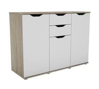 Miroytengo Aparador, Armario de Almacenaje 3 Puertas 2 Cajones Salón PARC Moderno Roble Sonoma y Blanco Mate 108x79x38 cm